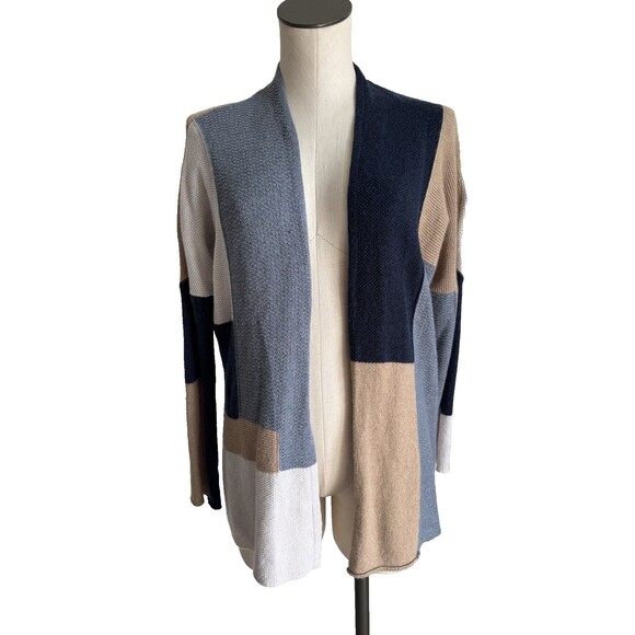 Lucky Brand Open Cardigan Sweater Blue Tan Wool Cashmere Viscose Blend XS - Picture 8 of 12